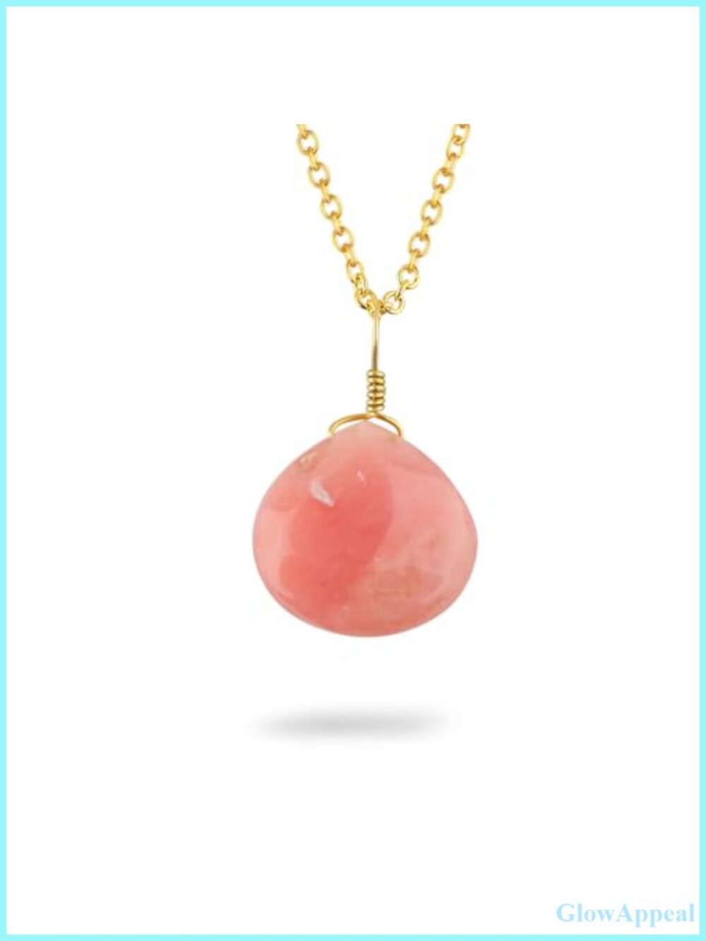 Natural Pink Opal Heart Pendant Necklace Gold Plated Brass Adjustable Chain